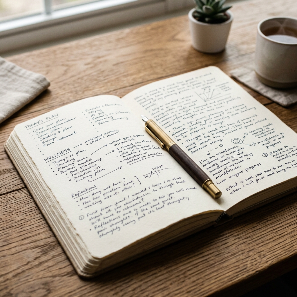 Carnet ouvert avec un stylo, notes manuscrites